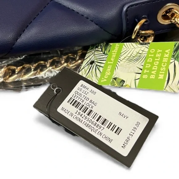 Badgley Mischka Blue Quilted Chain Shoulder Bag NWT Vegan Leather Shoulder Bags